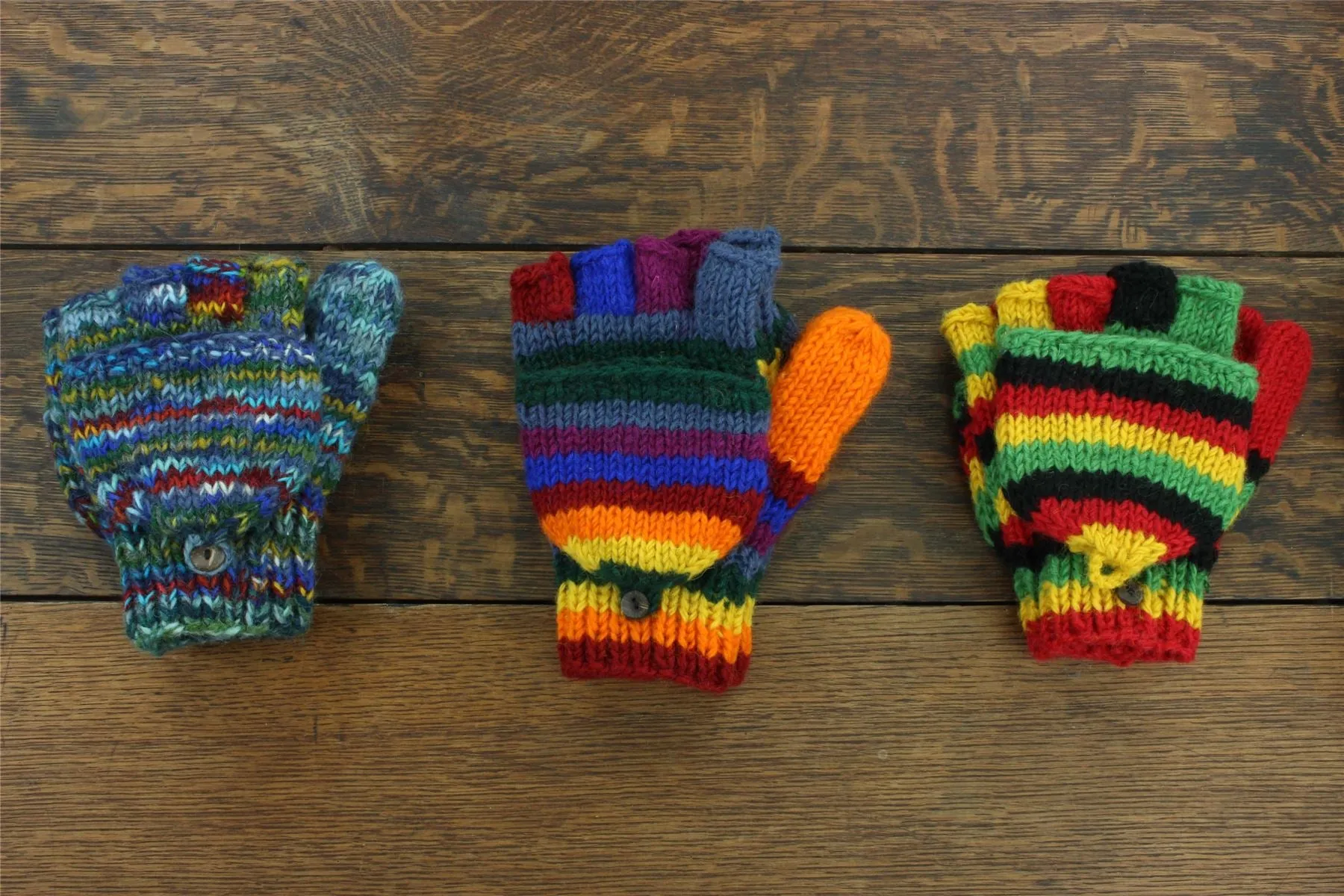 Hand Knitted Wool Shooter Gloves - Stripe Rust