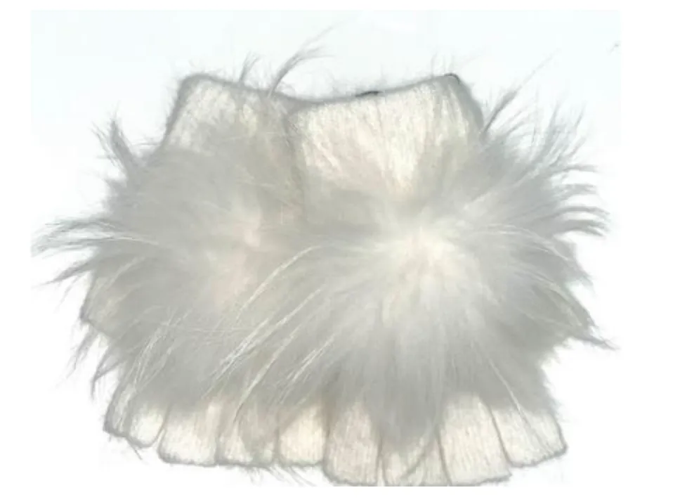 Hand Warmers, Fingerless Gloves, Angora Wool with Genuine Fur Pom, Multiple Colors - Linda Richards - Style HW62