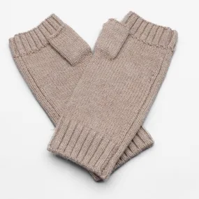 Hands UP!  Rib and Jersey Sustainable Pure Merino Wool Fingerless Glove, Biscuit