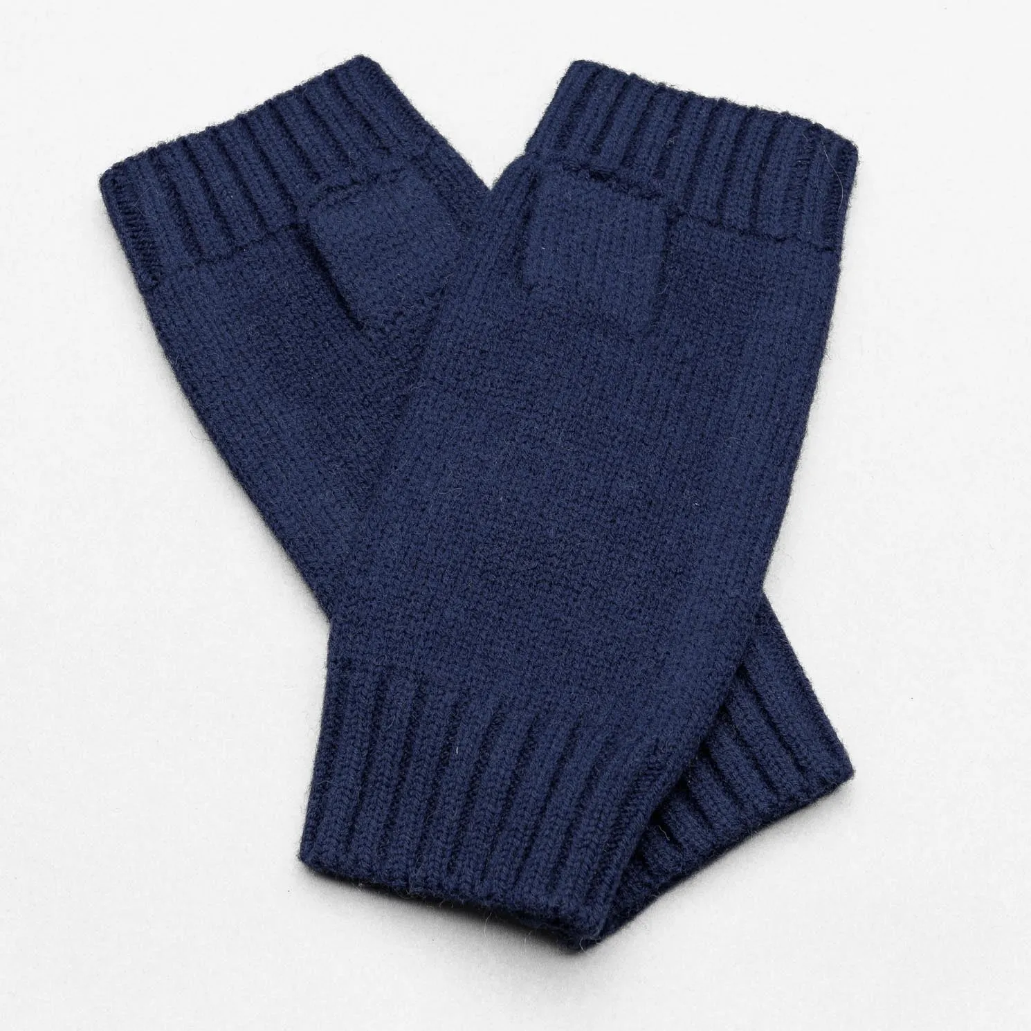 Hands UP!  Rib and Jersey Sustainable Pure Merino Wool Fingerless Glove, Dark Denim Blue