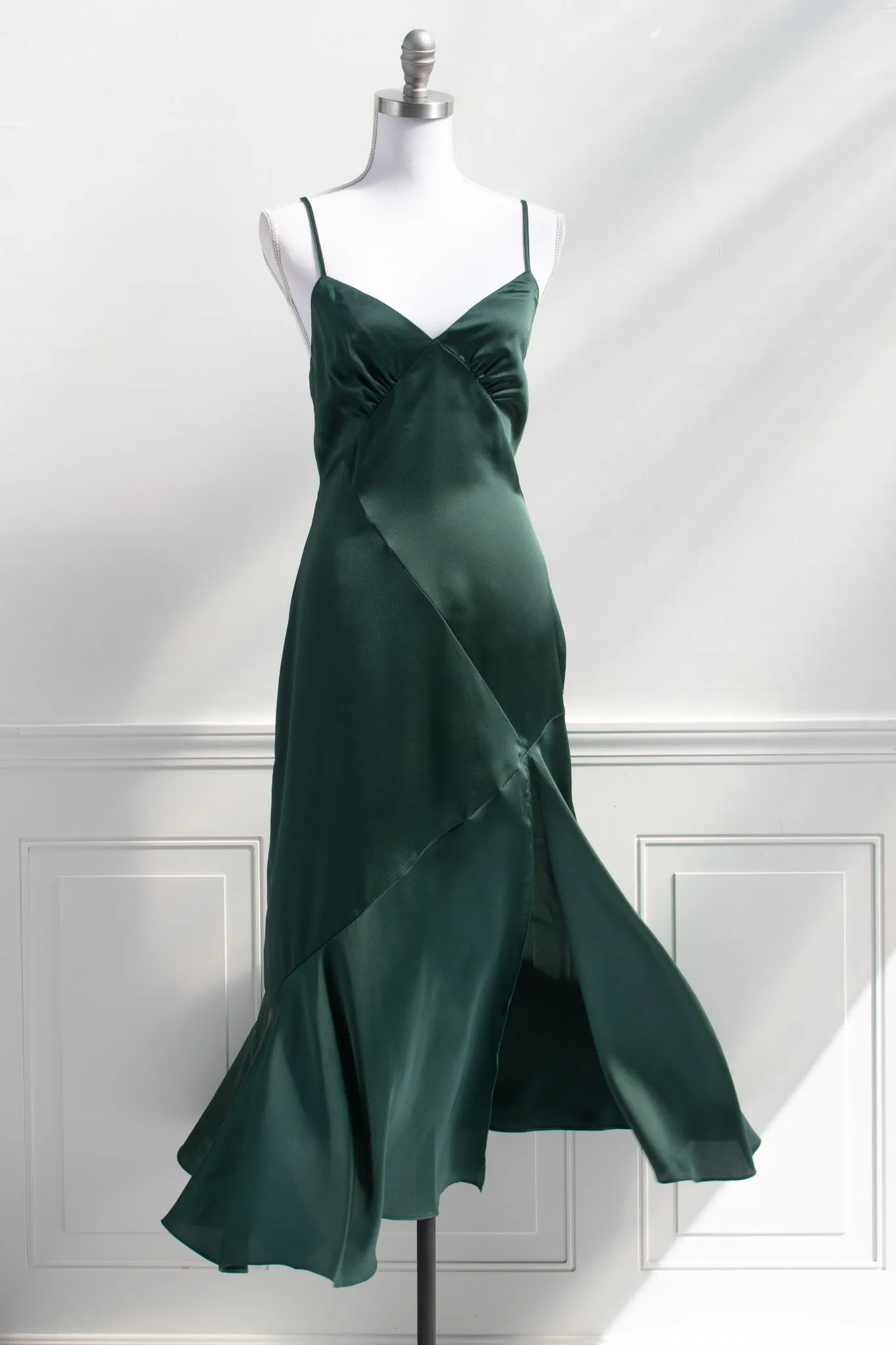 Harlow Satin Dress - Emerald Green