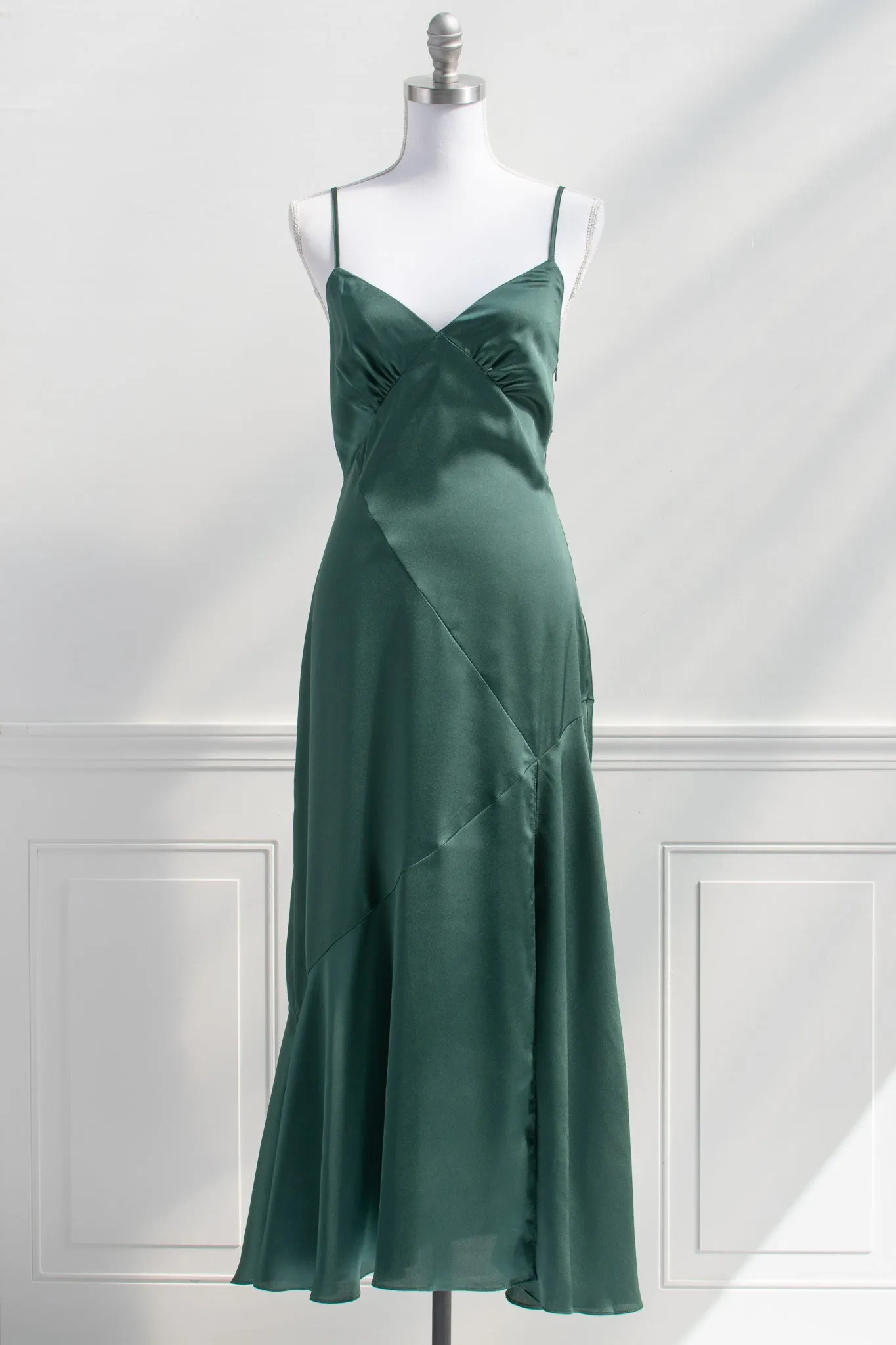 Harlow Satin Dress - Emerald Green