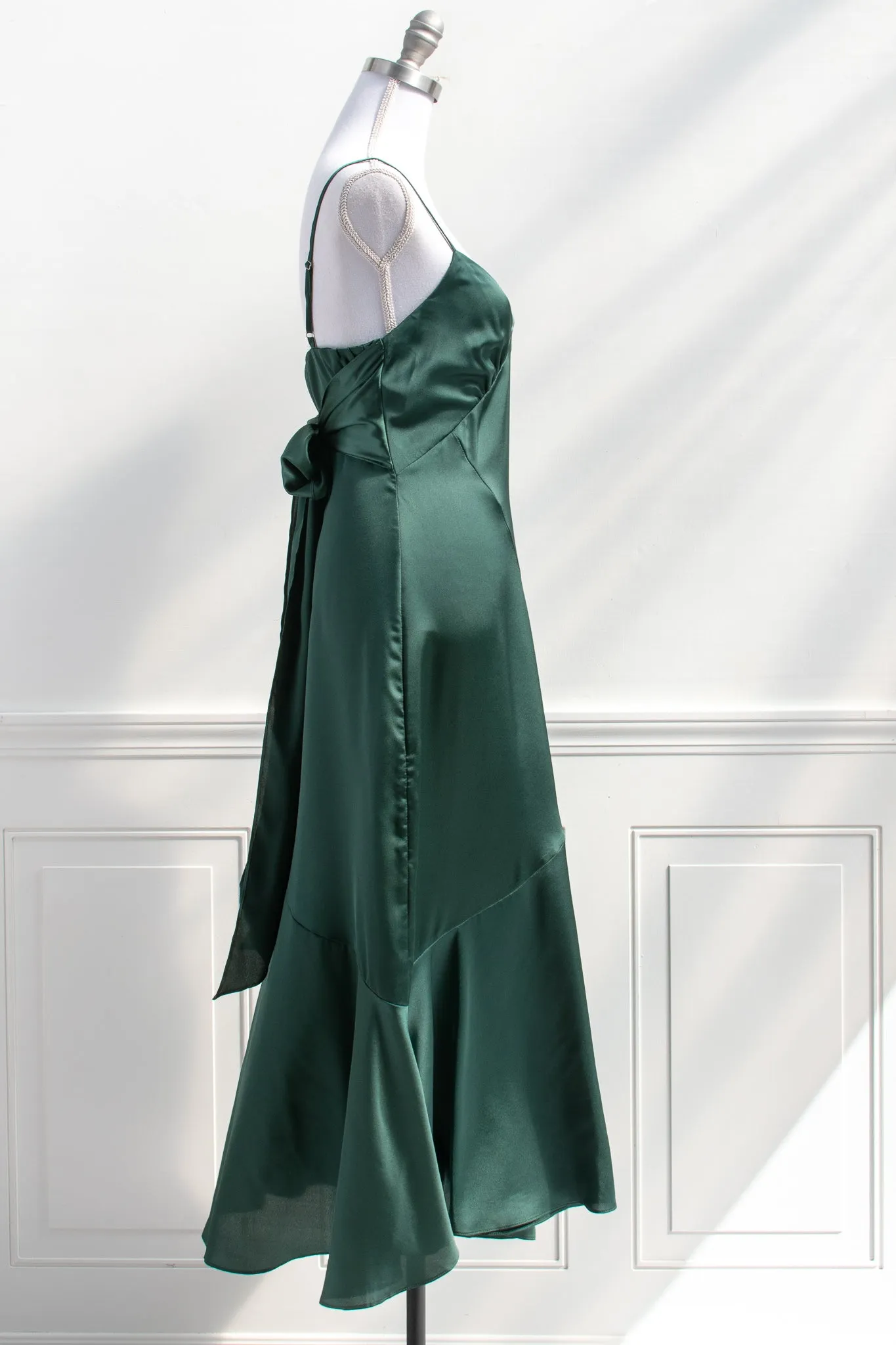 Harlow Satin Dress - Emerald Green