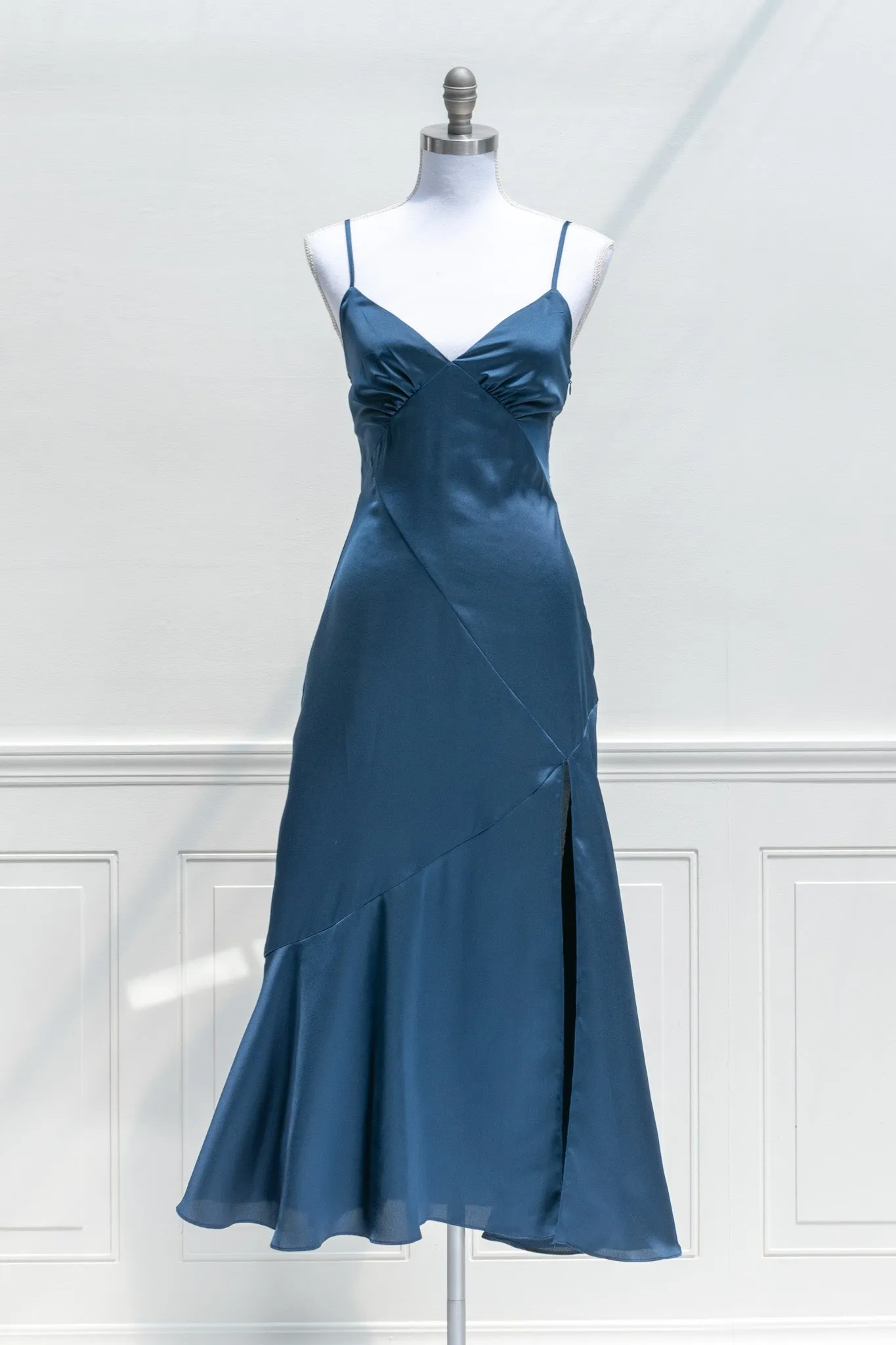 Harlow Satin Dress - Sapphire Blue