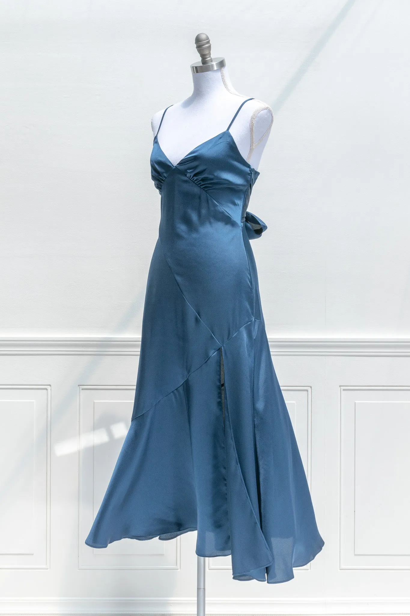 Harlow Satin Dress - Sapphire Blue