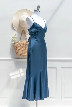 Harlow Satin Dress - Sapphire Blue