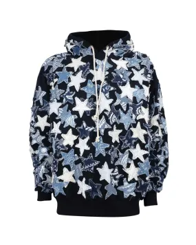 Hoodie Over Patchwork Denim Stars