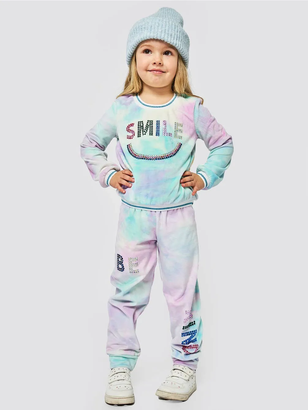 Infant l Toddler l Little Girl’s Velour Tie Dye Smile Pullover