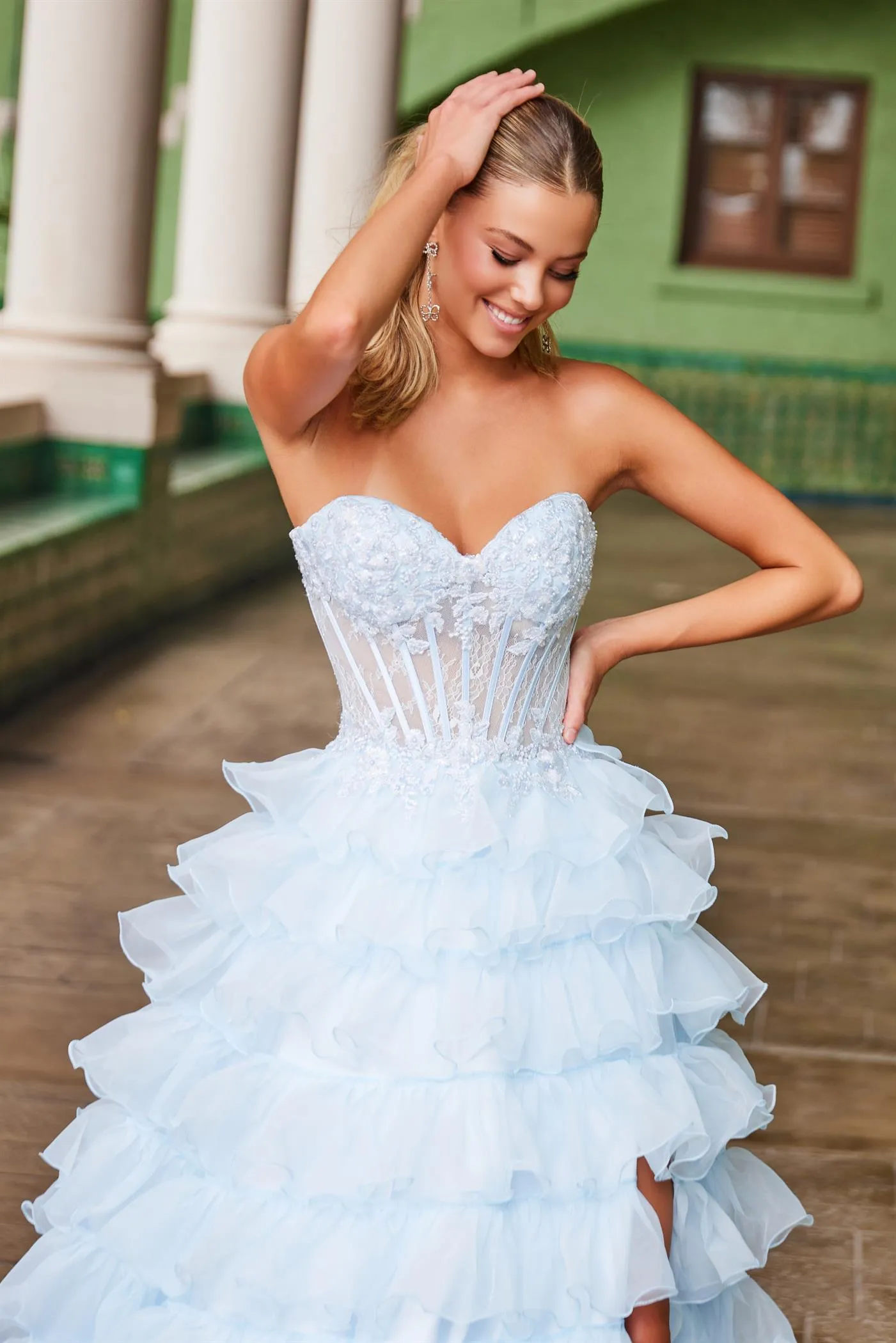 IRMA Strapless Tulle Layered Ruffle Prom & Formal Dress