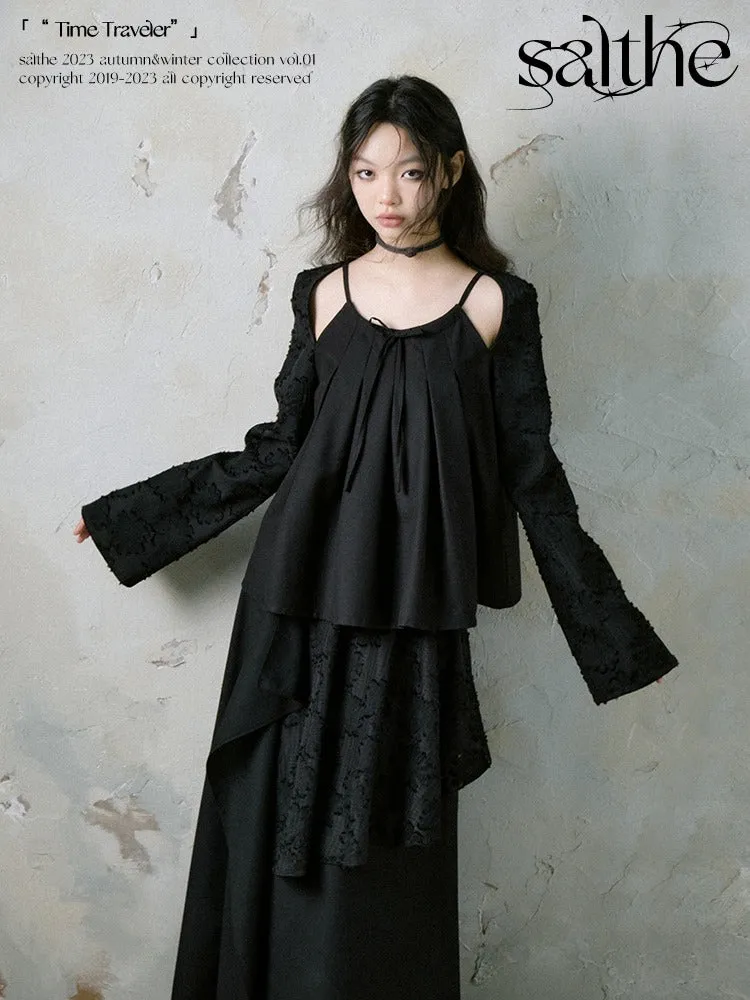 Jacquard Pleated Cut Out Tops & Irregular Layered Long Skirt【s0000004371】