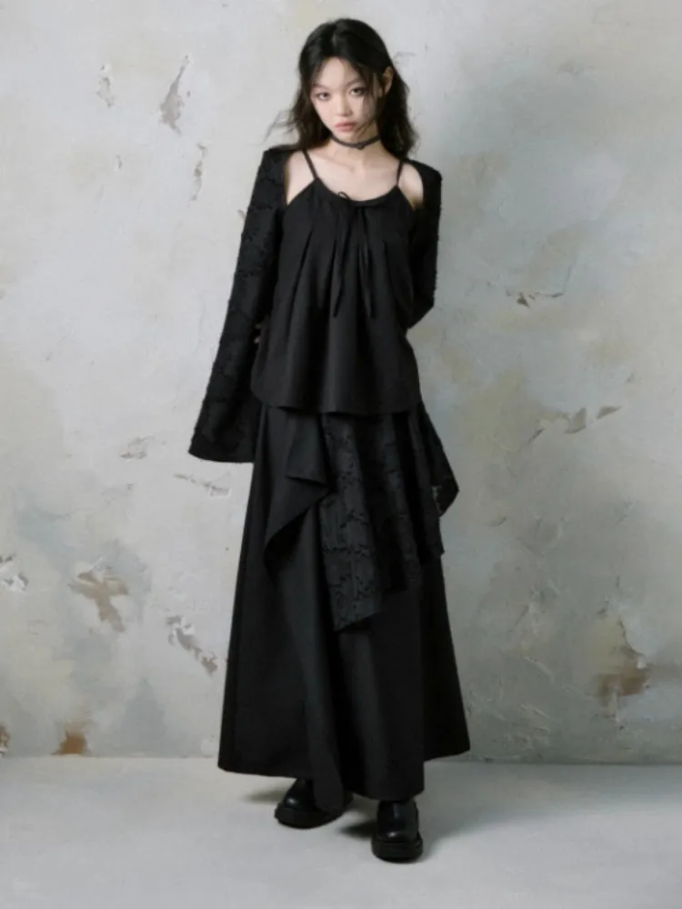 Jacquard Pleated Cut Out Tops & Irregular Layered Long Skirt【s0000004371】