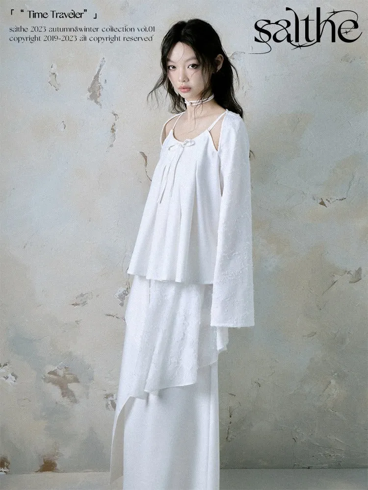 Jacquard Pleated Cut Out Tops & Irregular Layered Long Skirt【s0000004371】