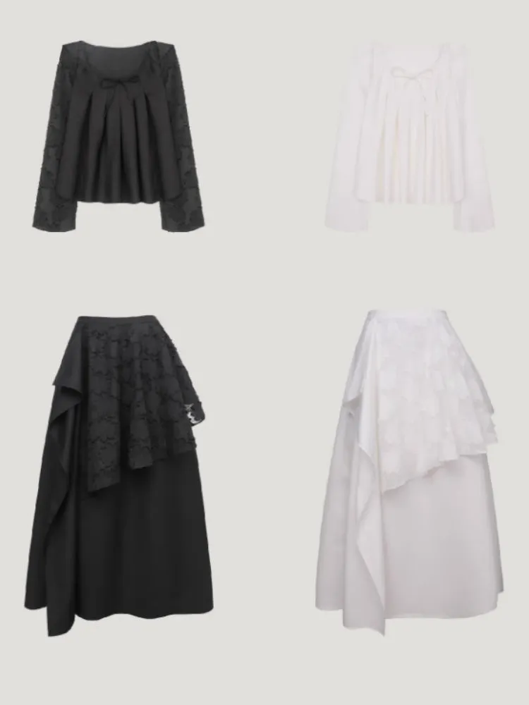 Jacquard Pleated Cut Out Tops & Irregular Layered Long Skirt【s0000004371】