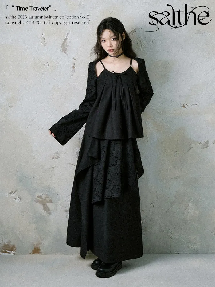 Jacquard Pleated Cut Out Tops & Irregular Layered Long Skirt【s0000004371】