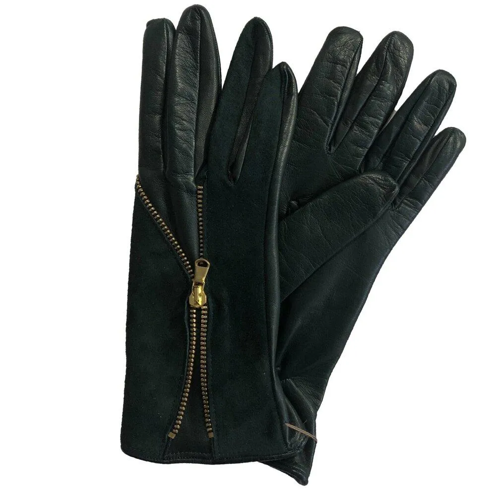 Jacqueline 3 - Women's Silk Lined Leather Gloves with Zip Detail