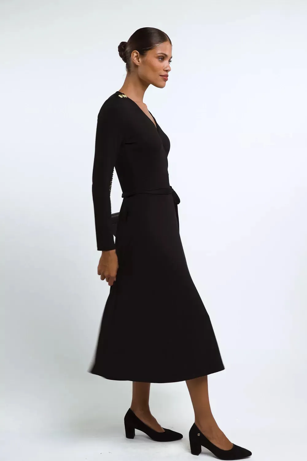 Juliette Midi Wrap Dress (Black)