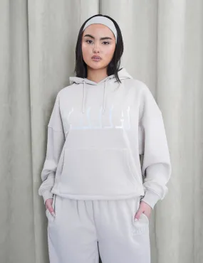 Kaiia Shadow Logo Oversized Drawstring Hoodie Stone