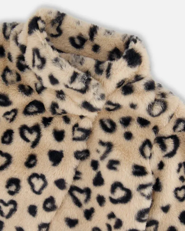 Leopard Print Hearts Faux Fur Jacket