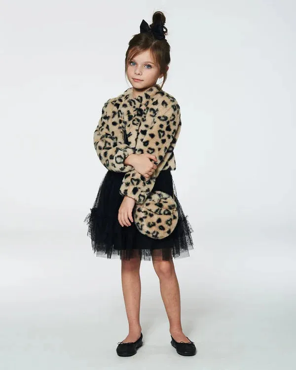 Leopard Print Hearts Faux Fur Jacket