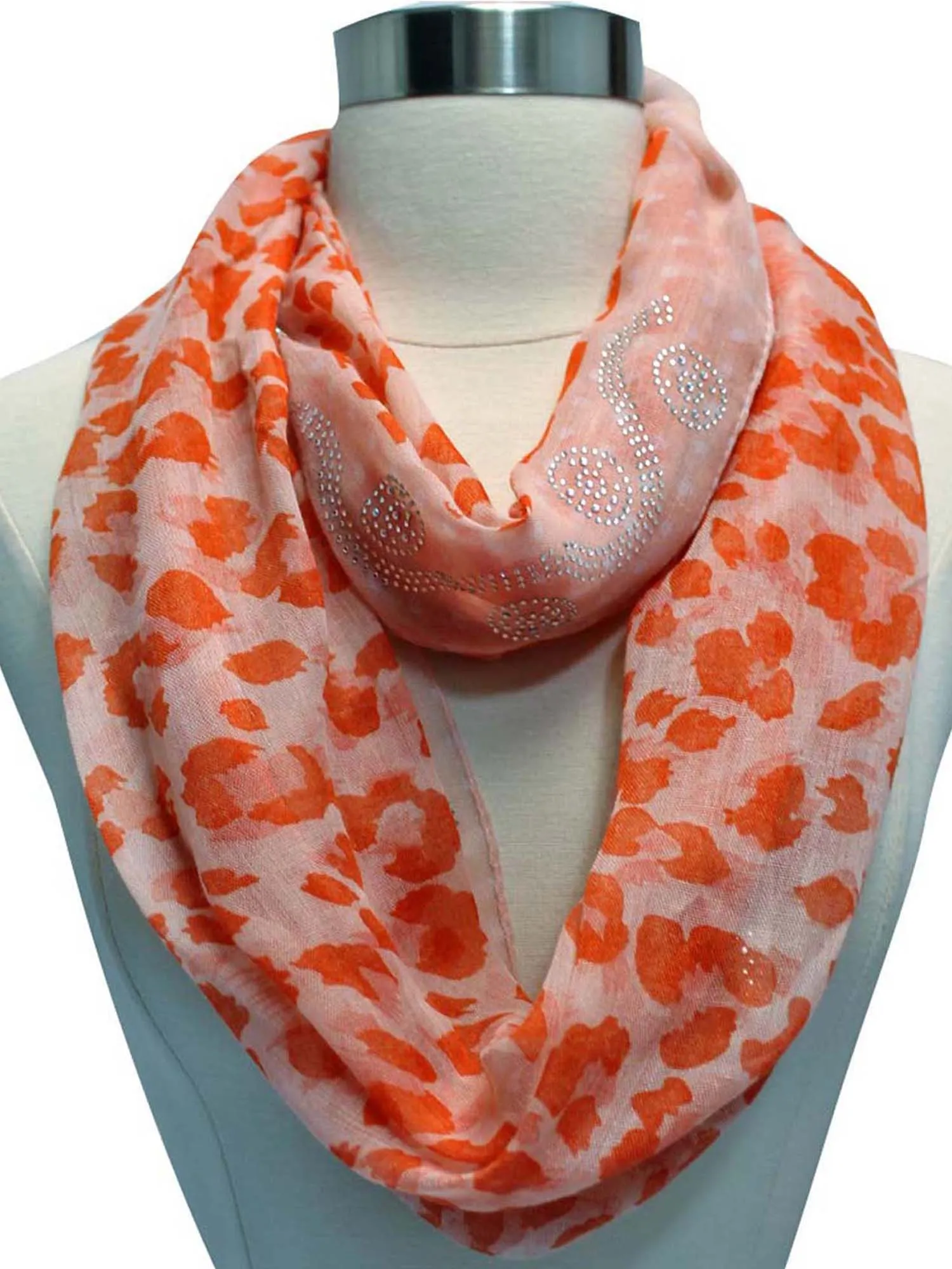 Leopard Print Infinity Scarf With Rhinestone Design