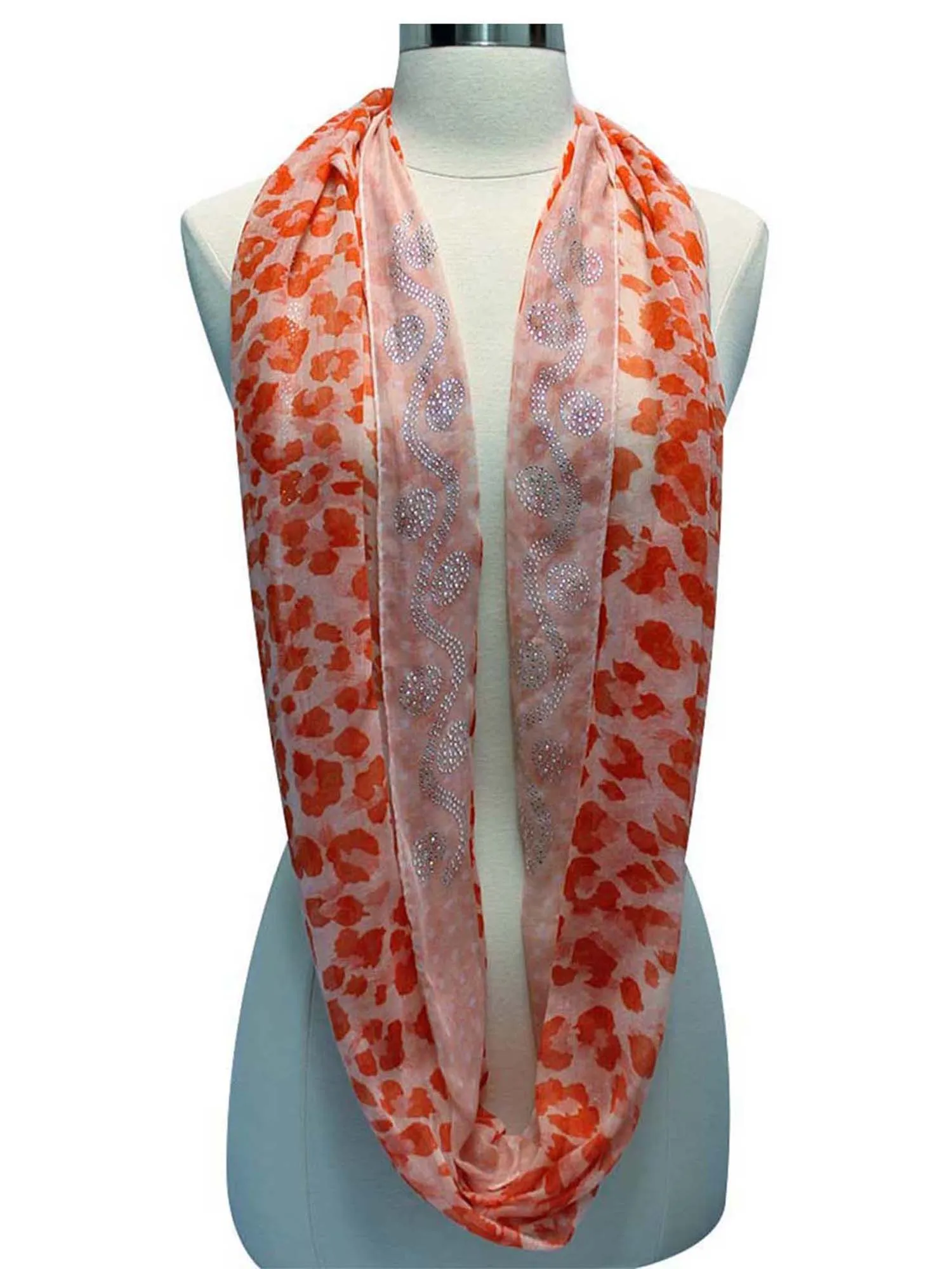 Leopard Print Infinity Scarf With Rhinestone Design