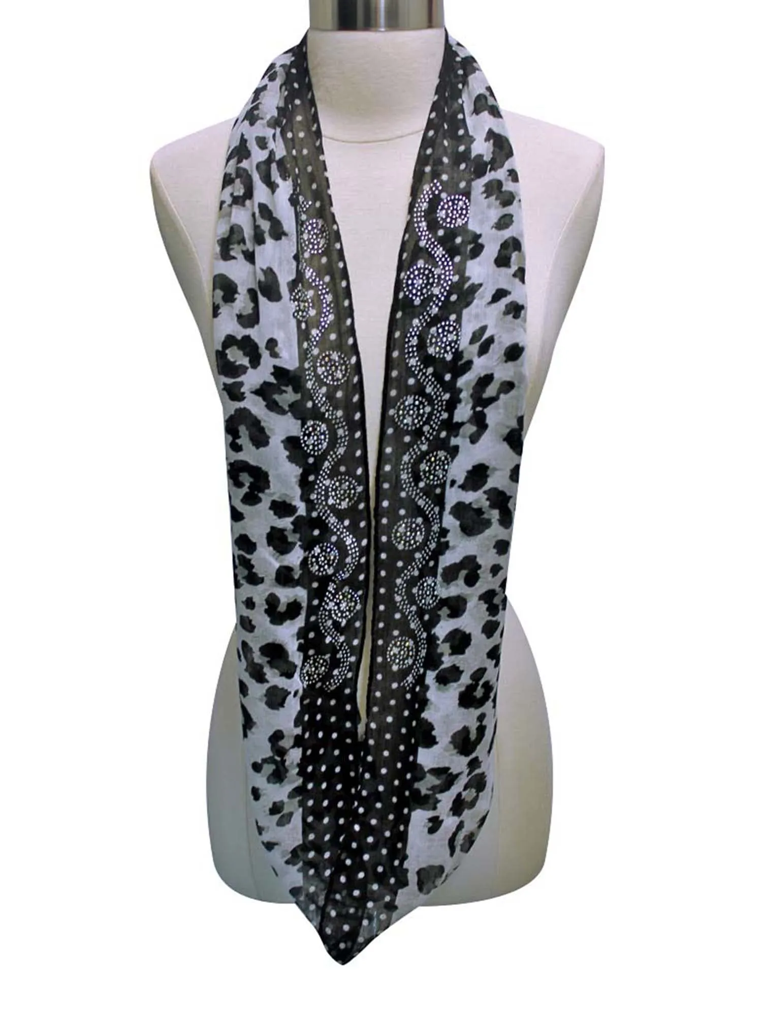 Leopard Print Infinity Scarf With Rhinestone Design