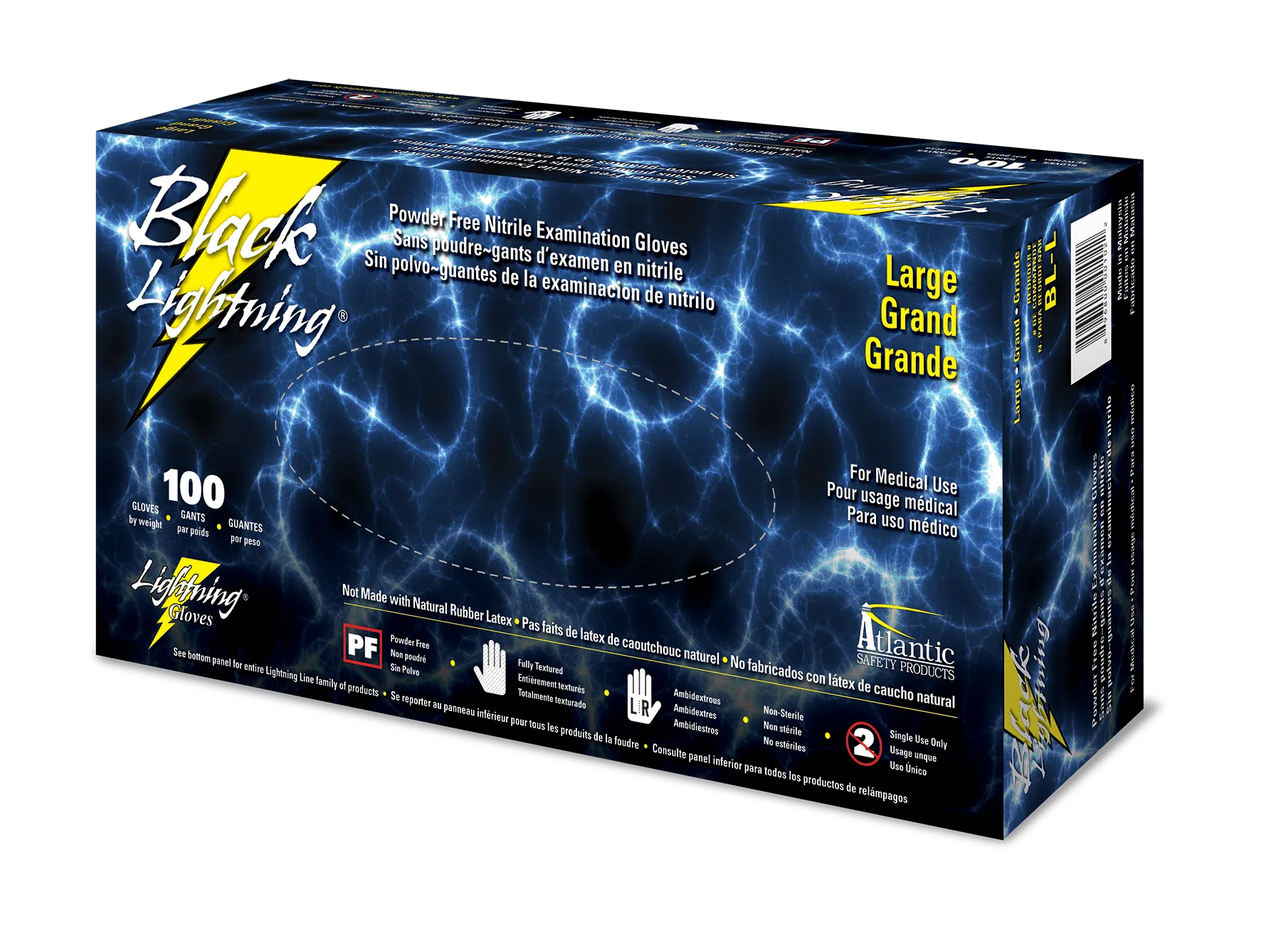 Lightning Gloves - Black 6 mil Nitrile PF Exam - Latex Free