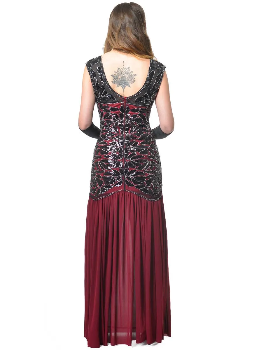 Long Maroon 1920s Womens Hollywood Great Gatsby Costume