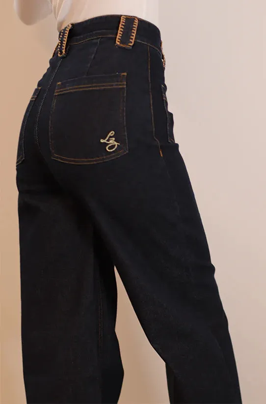 Lulu Zagame Embroidered Straight Leg Jean in Dark Wask