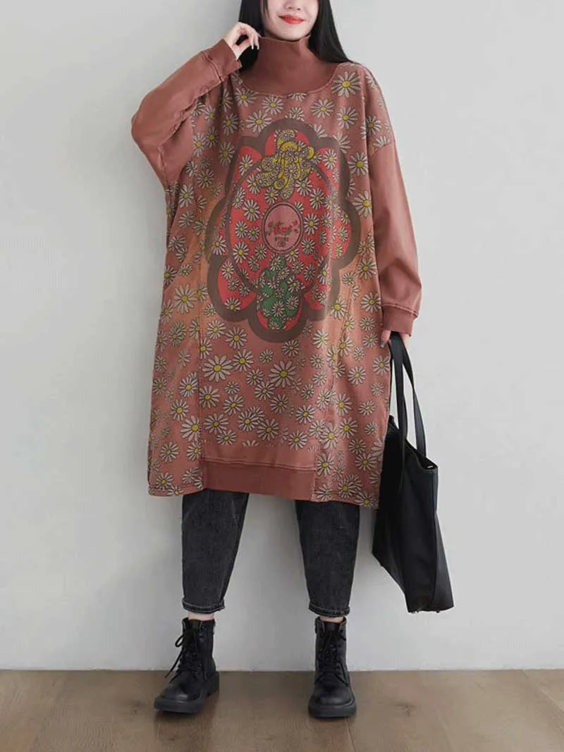 Make Your Dreams Printed Turtleneck Sweater Midi Dress