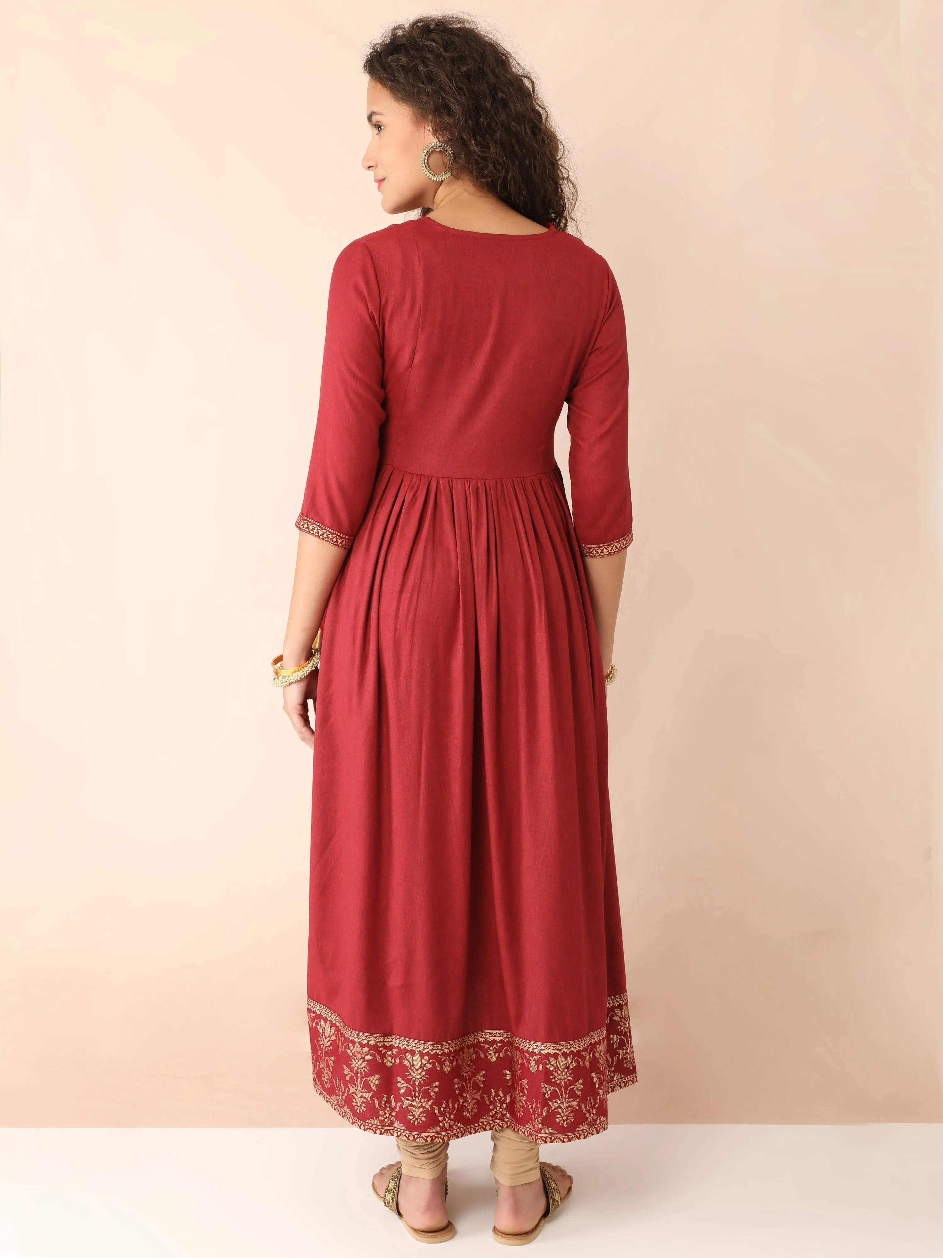 Maroon Angarkha Maternity and Nursing Kurti