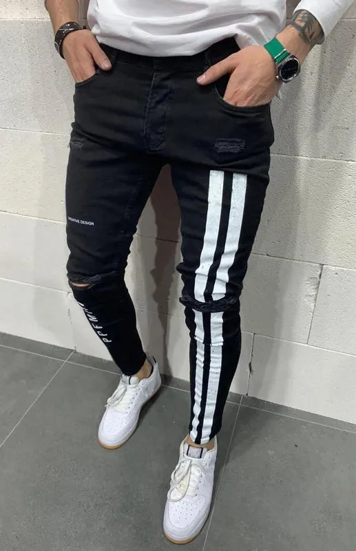 Men's Athletic Striped Elastic Fit Jeans