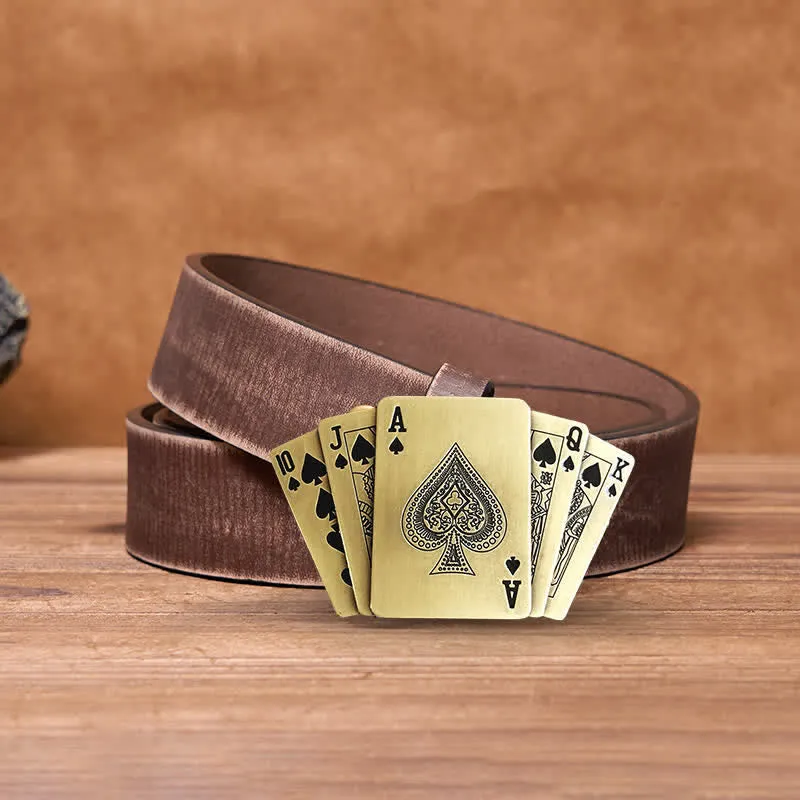 Men's DIY Bronze Royal Flush Leather Belt with Hidden Lighter