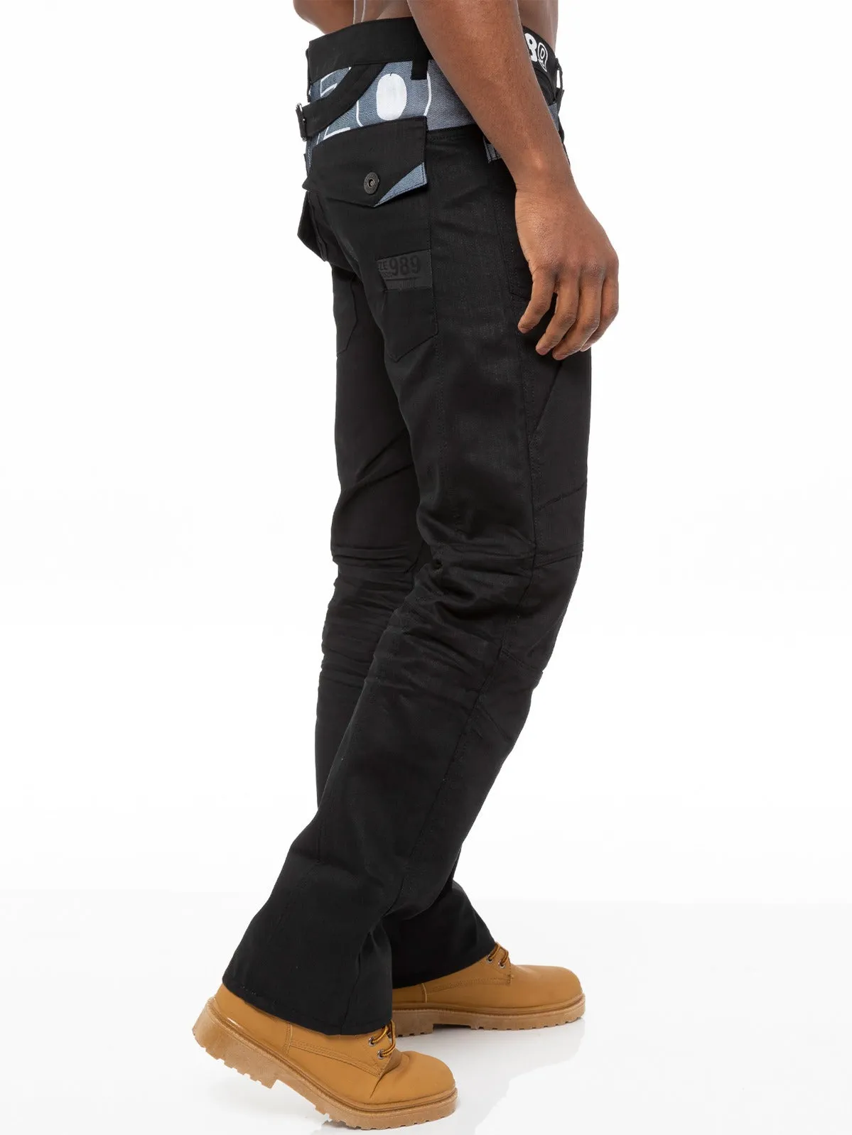 Mens Tapered Black Coated Denim  Jeans | Enzo Designer Menswear