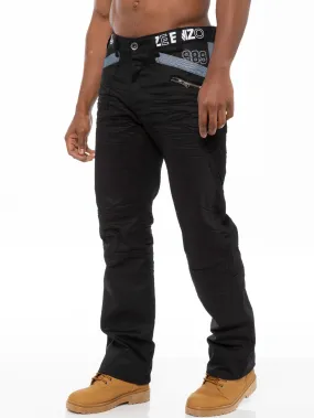 Mens Tapered Black Coated Denim  Jeans | Enzo Designer Menswear