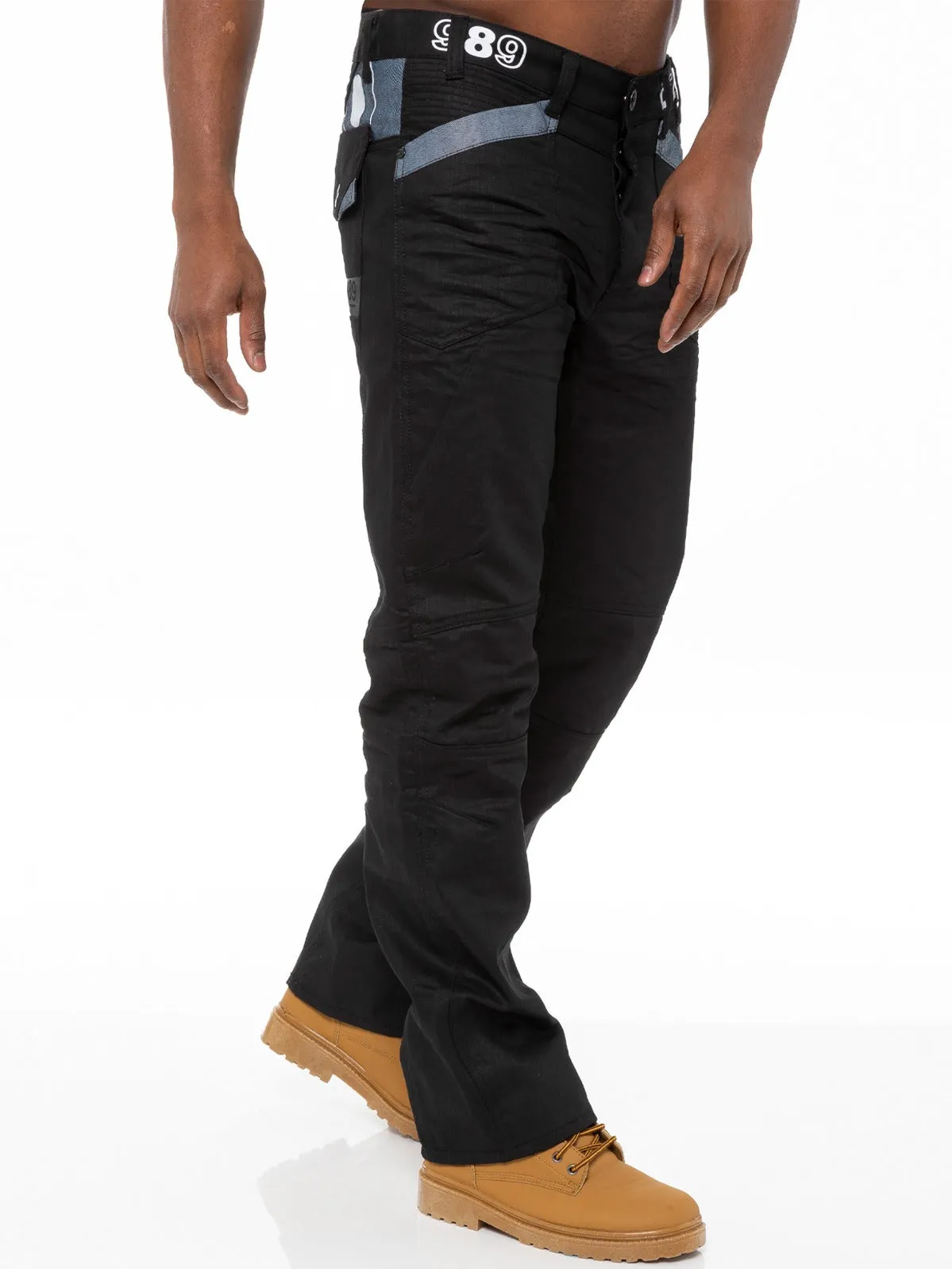 Mens Tapered Black Coated Denim  Jeans | Enzo Designer Menswear