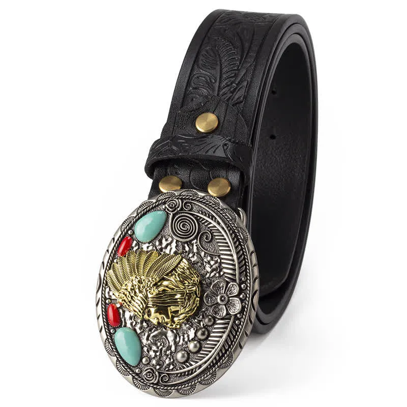 Men's Turquoise Country Indian Style Leather Belt