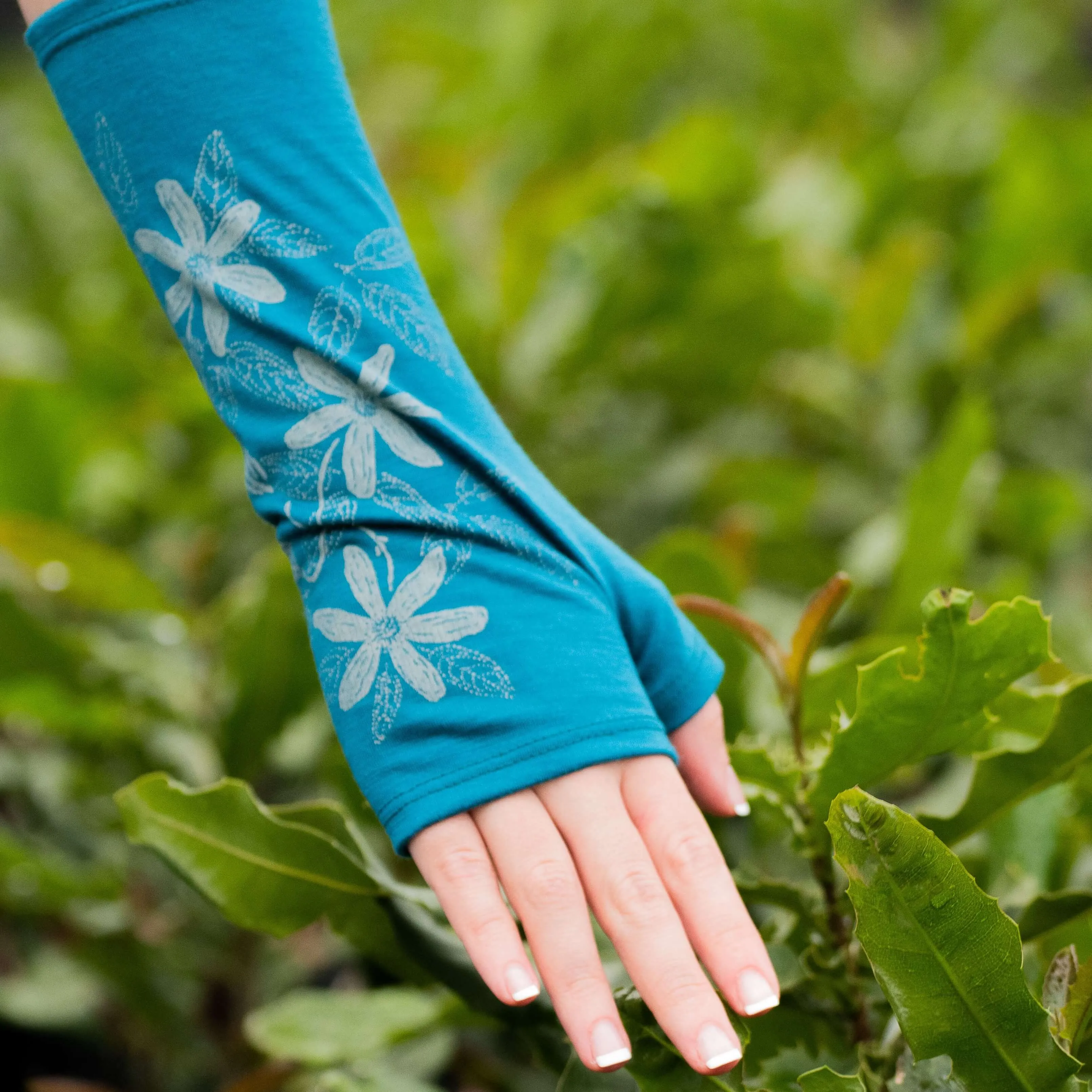 Merino Wool Gloves - Teal Clematis