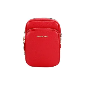 Michael Kors Jet Set Bright Red Pebbled Leather North South Chain Crossbody Bag