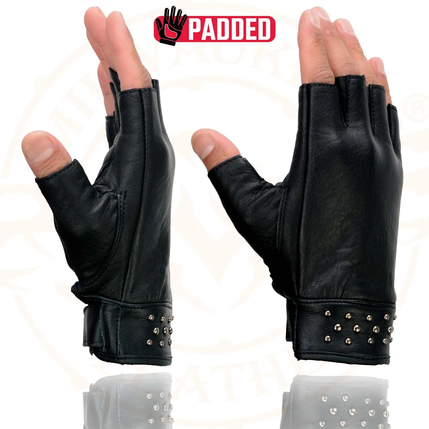 Milwaukee Leather MG7761 Women's Black Leather Gel Palm Fingerless Motorcycle Hand Gloves W/ Stylish ‘Wrist Detailing’