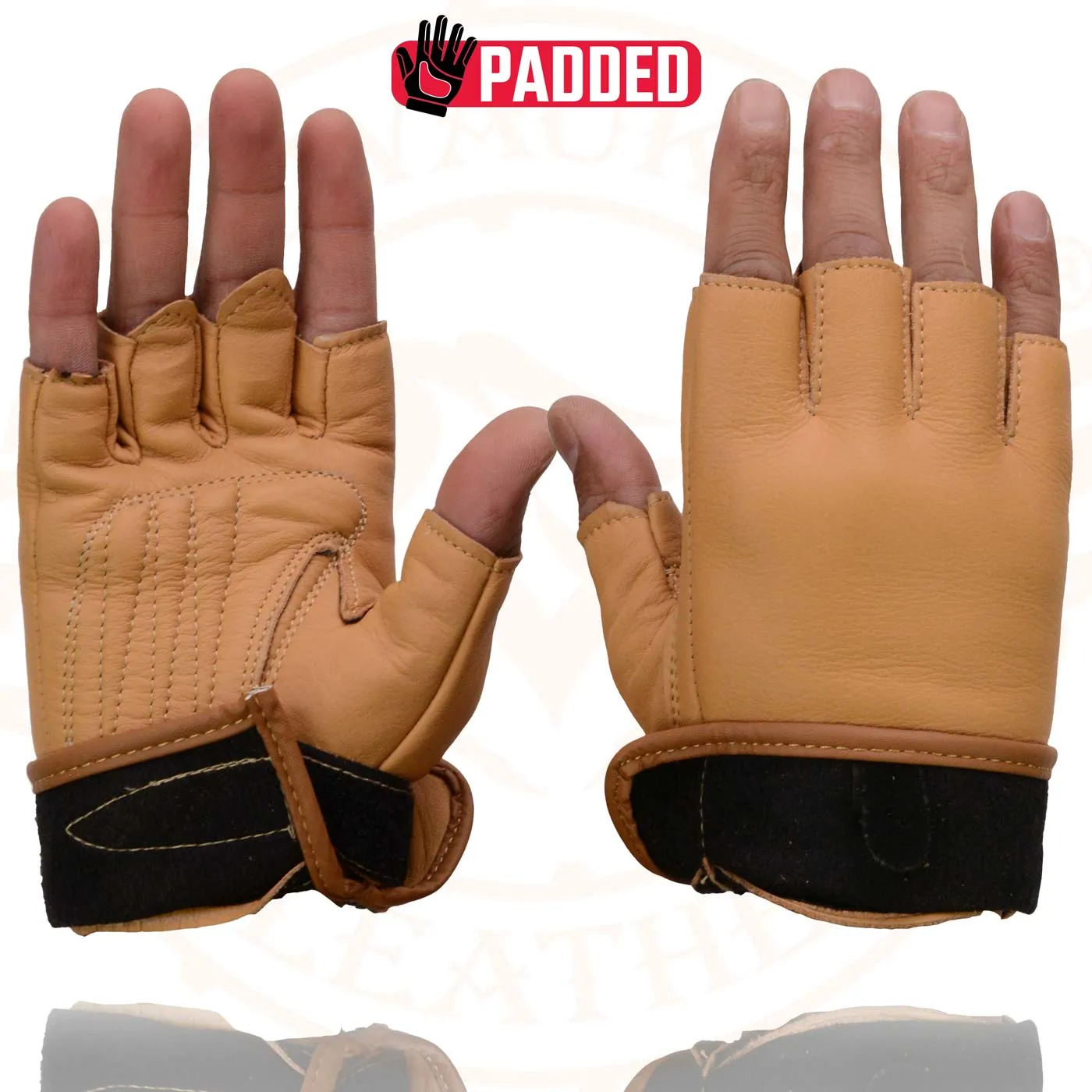 Milwaukee Leather MG7761 Women's Saddle Leather Gel Palm Fingerless Motorcycle Hand Gloves W/ Stylish ‘Wrist Detailing’