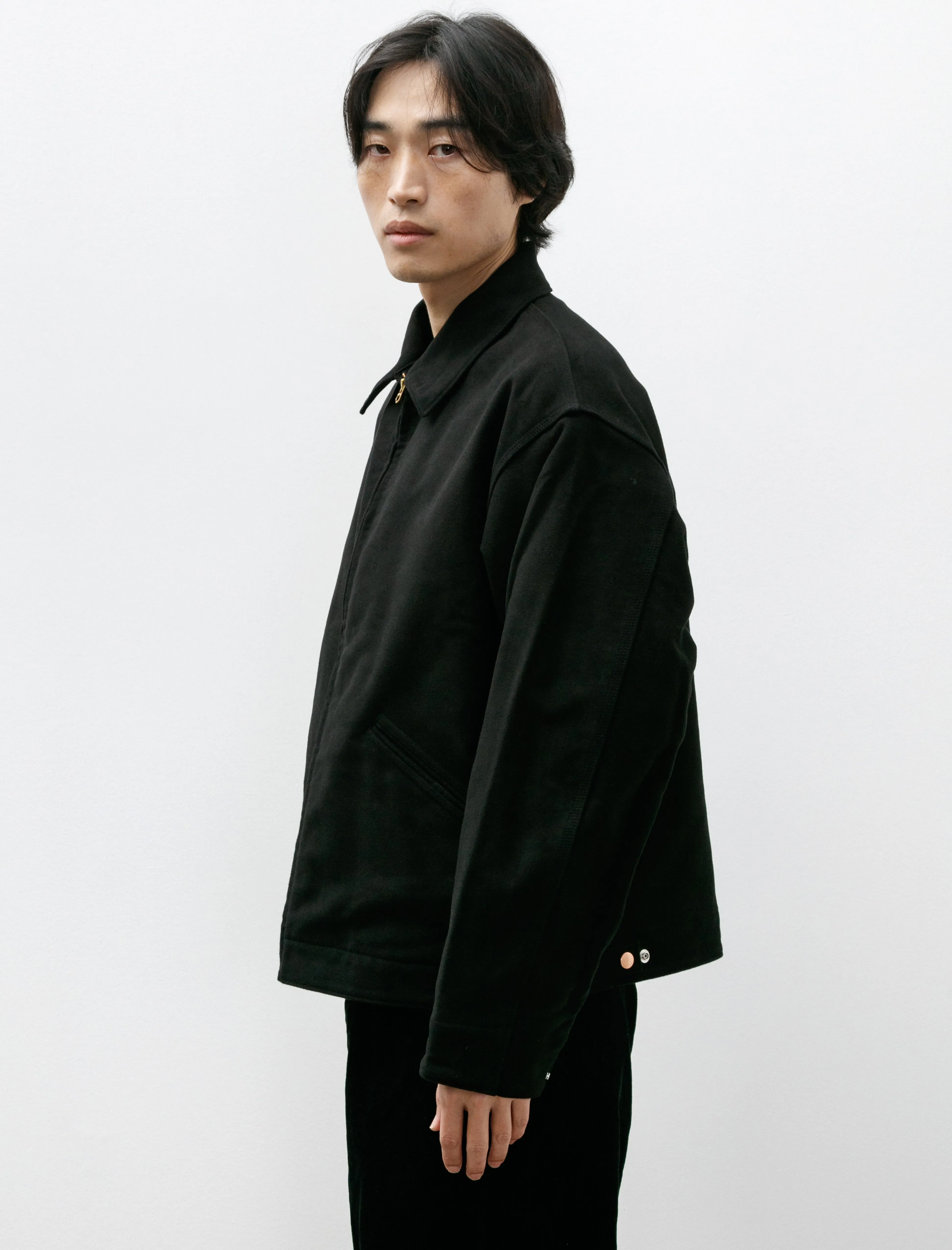 Moleskin Zip-Up Short Jacket Black