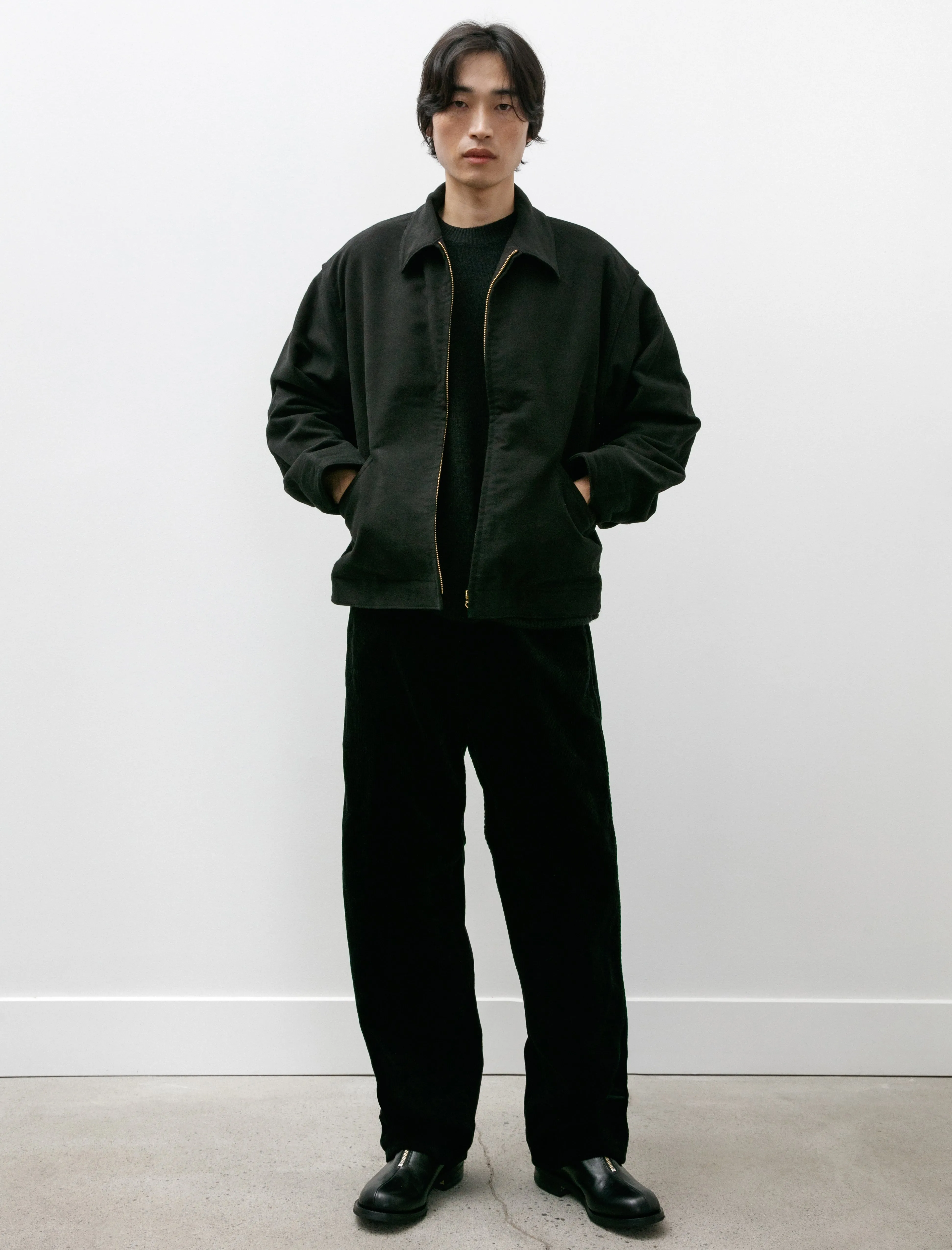 Moleskin Zip-Up Short Jacket Black