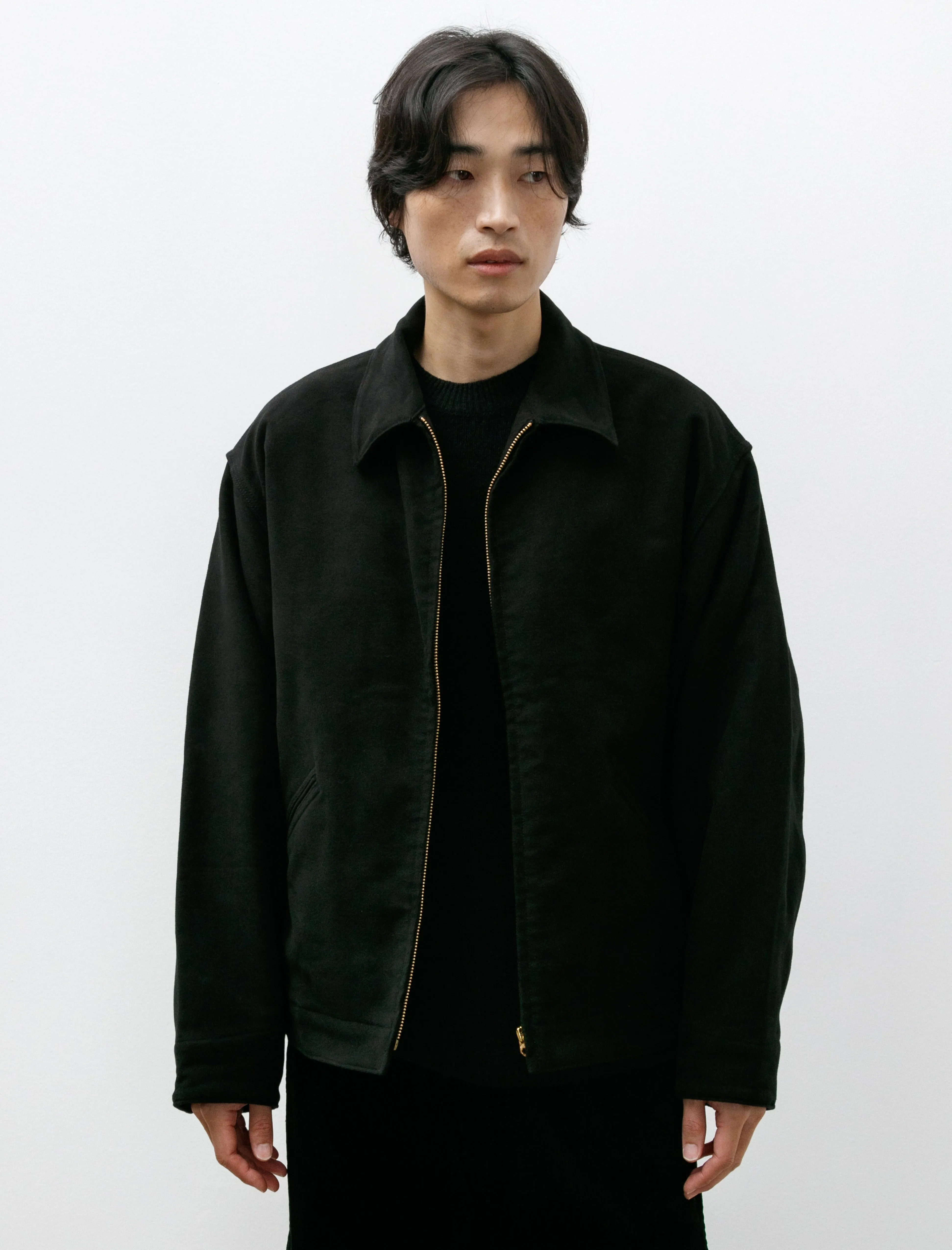 Moleskin Zip-Up Short Jacket Black