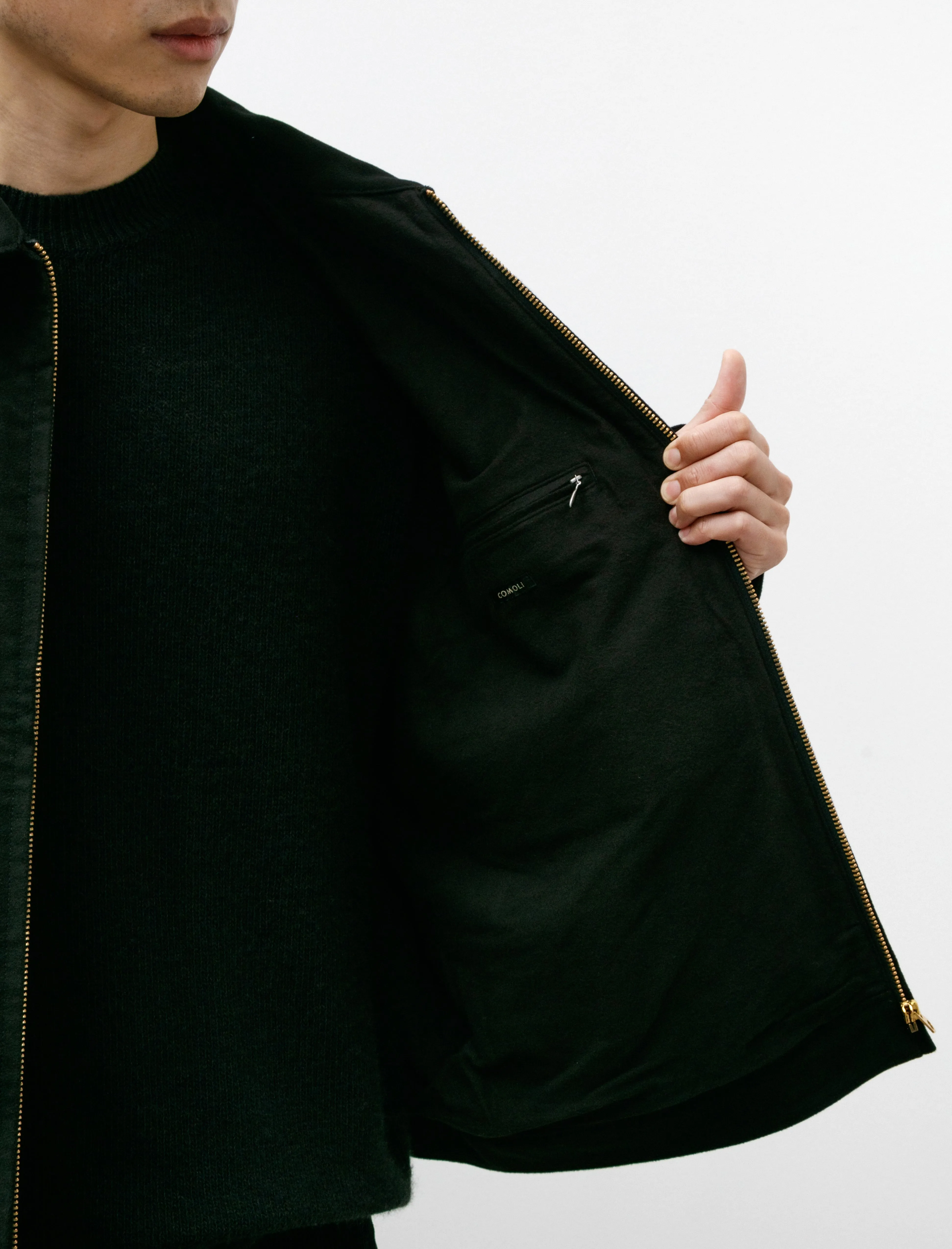 Moleskin Zip-Up Short Jacket Black