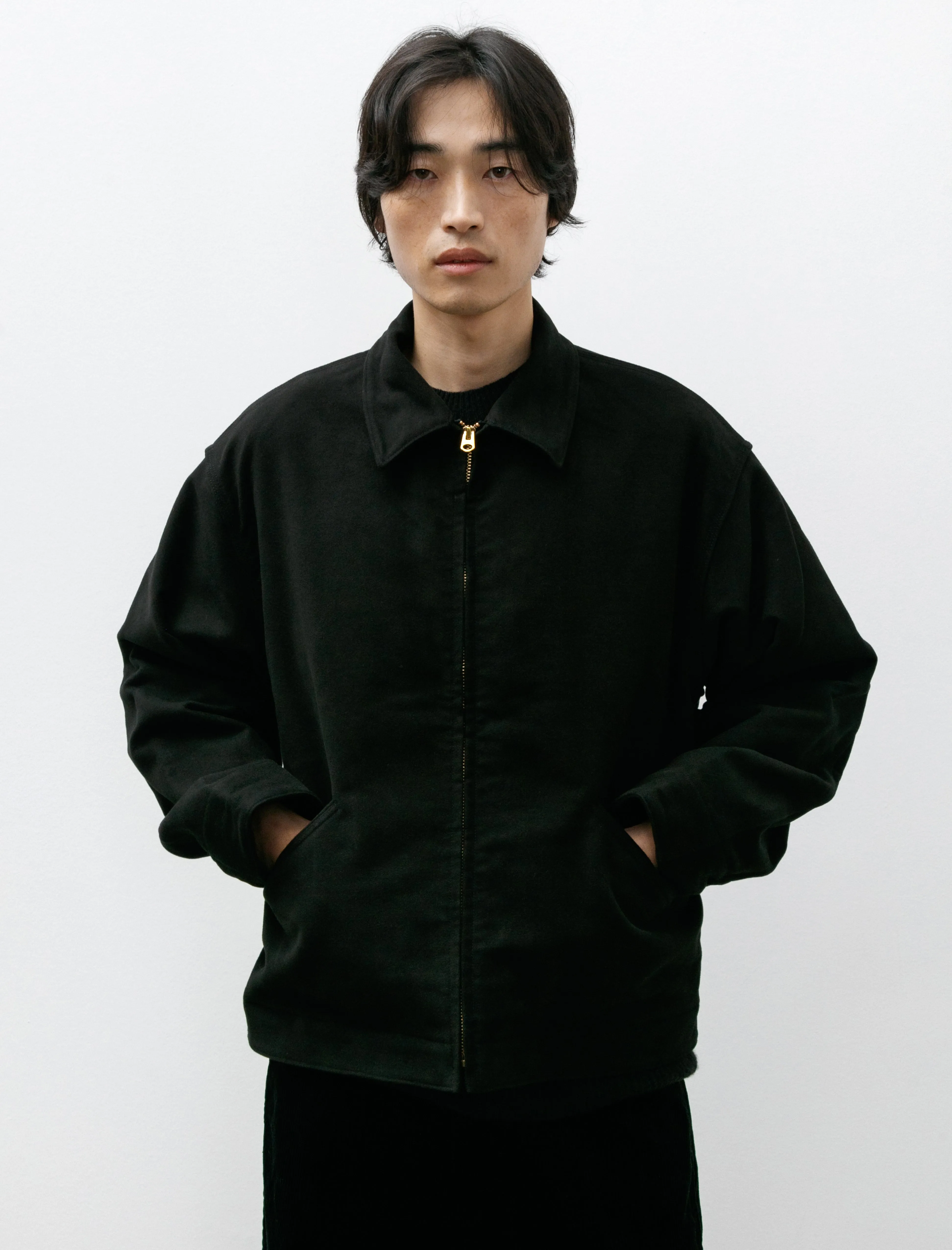 Moleskin Zip-Up Short Jacket Black