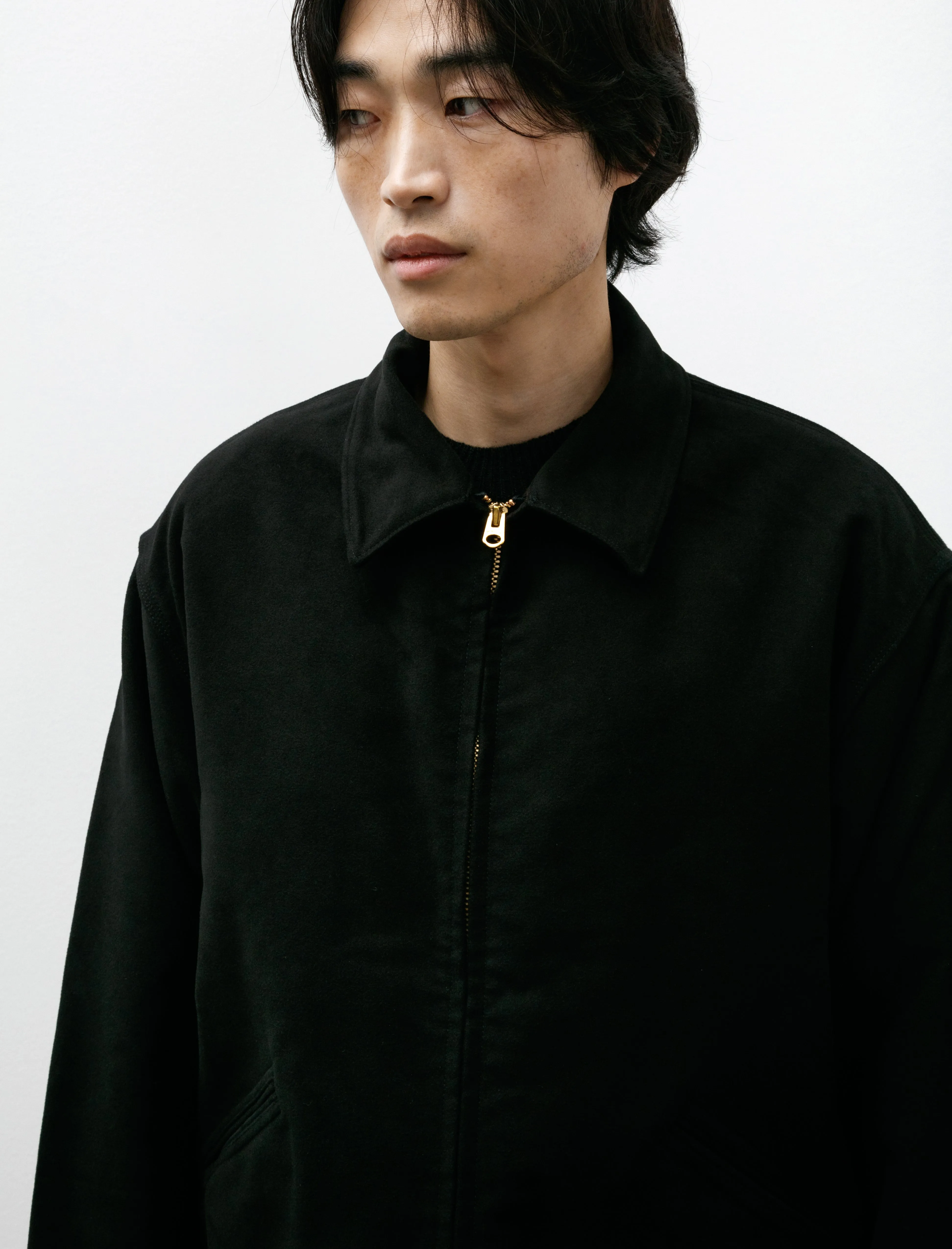 Moleskin Zip-Up Short Jacket Black