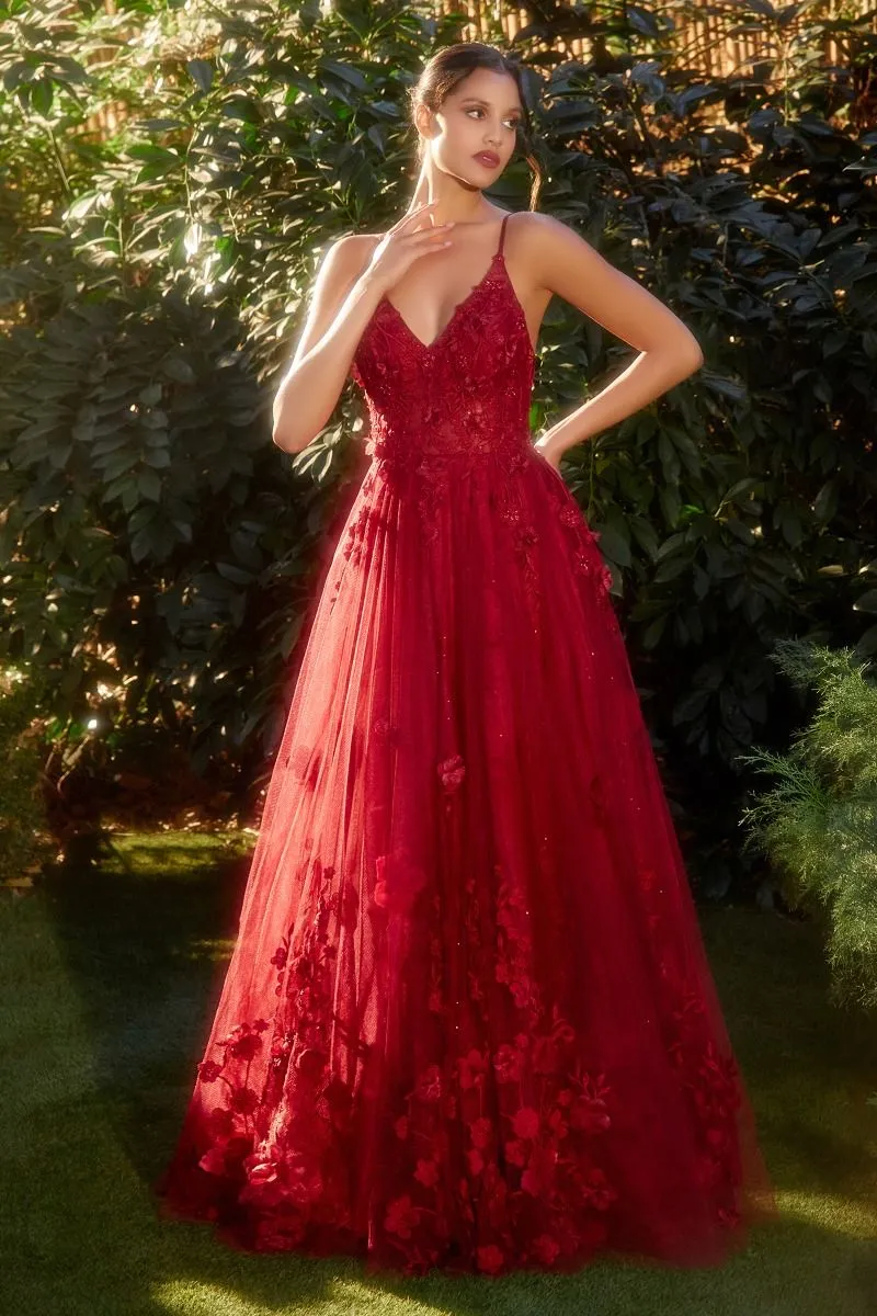 Moment Prom Dress Tulle Floral Gown 7401326TAK-Burgundy Andea & Leo A1326