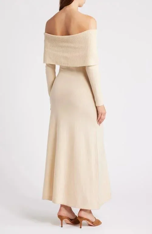 Moon River Off The Shoulder Sweater Midi Dress