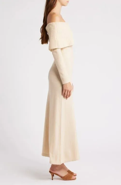 Moon River Off The Shoulder Sweater Midi Dress